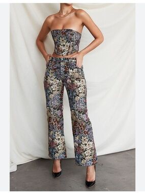 House Of CB Mistress Rocks Spectrum Floral Brocade Wide Leg Trousers L